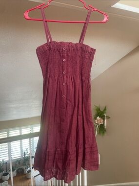 Mossimo Supply Co. Burgundy Smocked Button-Front Midi Sundress